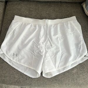 Under Armour Women's Fly By 2.0 Running Shorts , White (100)/White , Large